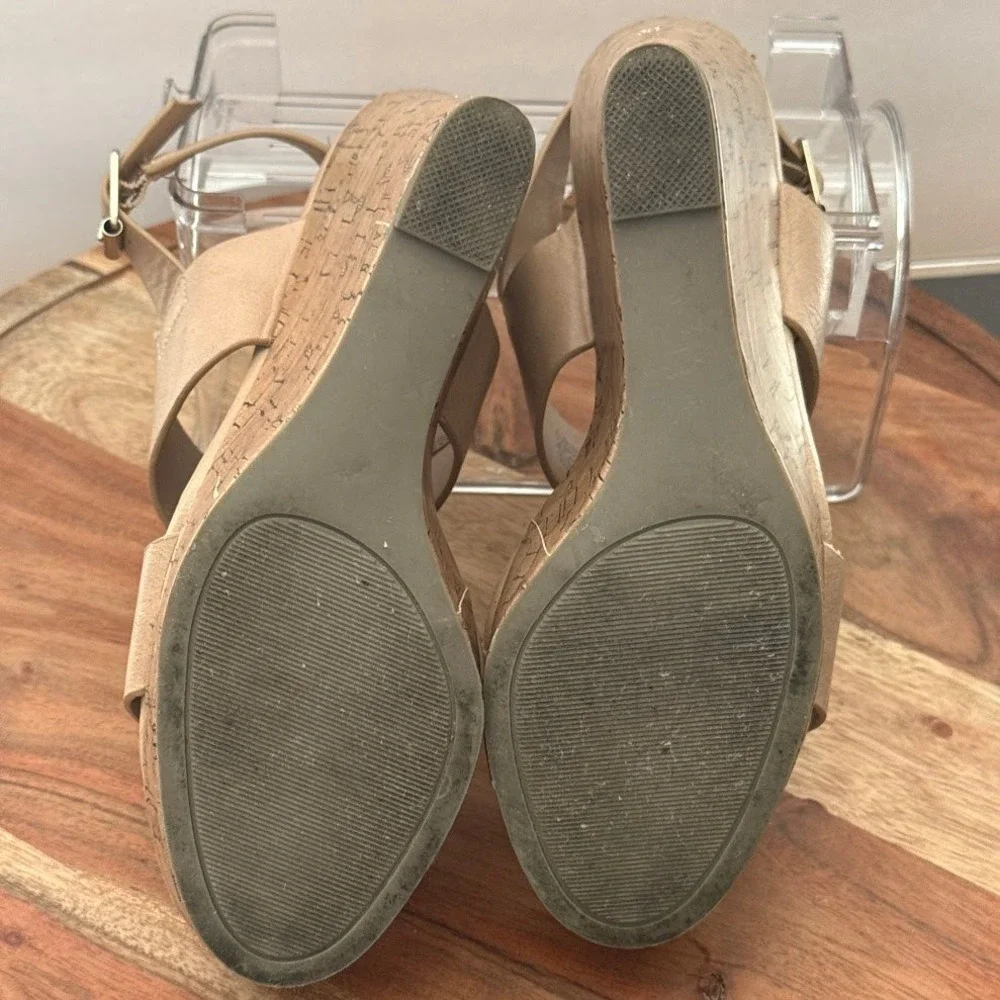 Madden Girl Elementt Tan Cork Platform Wedge Sandals Womens 7M Nude Boho Summer
